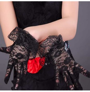 Latin Ballroom flamenco dance Lace Gloves black red for women young girls jazz dance modern dancing Performing Studio Dance Photography gloves